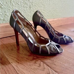 Valentino Garavani Satin/Leather Peep-toe Heels